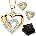 Herz Ohrringe Halskette mit Anhänger 925 Silber Gold für Damen Frauen Schmuckset
