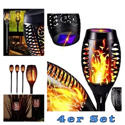 4er Set LED Solarfackel + Flammeneffekt Gartenfackel Solarleuchte Solarlampe