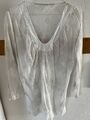 Damen Bluse Seide / Baumwolle Langarm Weiß Mit Blumen Gr. M/ L