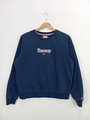 Tommy Jeans Herren Sweatshirt Blau Logo Print Gr. M 48 Baumwolle Mix