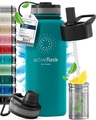Trinkflasche Edelstahl ACTIVE FLASK + Strohhalm 3 Deckel BPA-frei Auslaufsich...