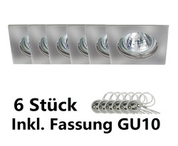 LED Einbaustrahler Rahmen GU10 Fassung 6x Pack Set 230V Quadrat nicht schwenkbar