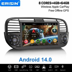 4+64GB Android 14 DAB+ Autoradio Navi CarPlay 8 Kern Wifi DSP Bluetooth Fiat 500