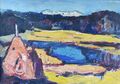 Konrad Sommer - Gemälde Landschaft "Rosa Heuhocken an den Osterseen"