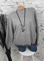 Italy Damen Pulli,Shirt,Grau,Stehkragen,bis ca gr.40/42,Kastige Form,Basic,WOW