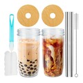 2STK Masongläser mit Deckel Strohhalm Bubble Tea Becher Trinkgläser Glasbecher