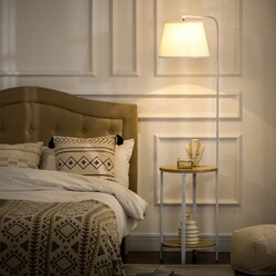 HOMCOM Stehleuchte, Standlampe mit 2 Ablagen, 40 W Stehlampe, Standleuchte, Weiß