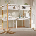 90x200cm Hochbett Kinderbett Jugendbett Einzelbett Bett mit Schreibtisch Weiss .