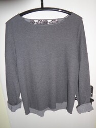 anthrazitfarbenes Sweatshirt mit Spitzenbesatz, Gr. L, tadellos+gepflegt