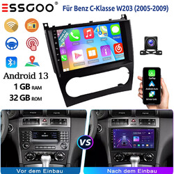 Für Benz C-Klasse W203 05-09 Android13 Autoradio Carplay 32G GPS NAVI +KAM BT FM