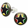 1 Paar Ohrstecker Ohrring Cabochon schwarzer Stern auf rot gelb grün Flagge 
