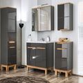 Badezimmer Badmöbel Set in grau Eiche 60cm Keramik Waschtisch LED Spiegelschrank
