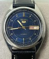 SEIKO 5 Vintage Herrenuhr, Automatikuhr, Blue Golden Dial, Lederband