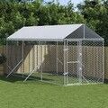 Outdoor-Hundezwinger mit Dach Silbern 2x6x2,5m Verzinkter Stahl