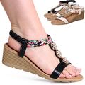 Damen Keilabsatz Sandalen Glitzer Riemchen Keil Sandaletten Blume Bänder
