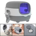 Katzenklo mit UV Aktivkohlefilter große XXL Katzen WC Hauben Toilette grau NEU