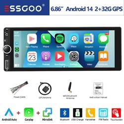 32G Android 14 Autoradio 6.86" 1 DIN Mit Carplay GPS NAVI RDS Bluetooth Wifi USB