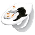 banjado WC Sitz weiß Toilettensitz mit Absenkautomatik 44x37cm Motiv Katze Fisch