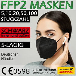 FFP2 Maske Schwarz Weiß Masken 5x 10x 20x 50x 100x Stück CE Zertifiziert 5-lagig