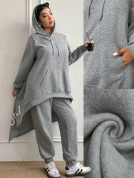 2er Set homewear Hausanzug Übergröße Plus Size Sweatshirt + Hose Asymmetrisch 