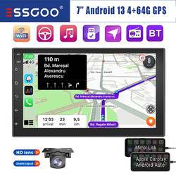 7'' Doppel DIN Autoradio Android 13 Carplay 4+64G GPS Navi BT WiFi RDS FM Kamera