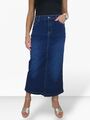 Langer Damenrock weiche Waschung Stretch Baumwolle Denim Maxi Jeansrock gerade 10-22