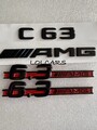 Rote 6.3 AMG Seitenabzeichen & schwarze Heckembleme passend für Mercedes C63 W204 C204 S204