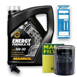 Ölwechsel Set 5L Mannol Motoröl 5W-30 + MANN Ölfilter + Ablassschraube
