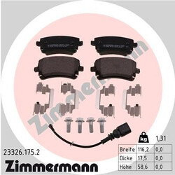 Bremsbelagsatz Scheibenbremse Zimmermann 23326.175.2 Hinten für VW T6 2015-2024