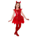 Kinder Teufel Kostüm & Hörner / Halloween Karneval Teufelin Mädchen Kleid Kostüm