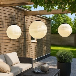 Solarlampe Pendellampe Außenleuchte Gartendeko Lampion sandfarben LED D 30 cm 3x