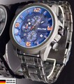 Elite Herren Edelstahl Armband Uhr Chronograph Datum Anthrazit Schwarz Blau NEU