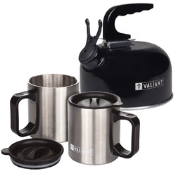 Valiant Tragbarer Camping Wasserkocher mit isoliertem Doppelpack Becher Set