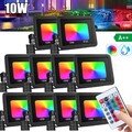10X 10W LED Fluter Scheinwerfer Außen Strahler RGB mit Fernbedienung &Stecker DE