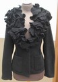 ausgefallen mondäner Blazer Fleece schwarz 3D-Blüten-Kragen Gr L NEUw