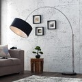 Design Bogenleuchte LOUNGE DEAL schwarz Natur Leinen Schirm ausziehbar Stehlampe