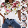 Damen Blumen T-Shirt Freizeit Kurzarm Hemd Bluse Sommer Oberteile Hemdbluse Tops