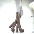 DAMENSCHUHE STIEFEL MIT BLOCKABSATZ PLATEAU PARTY HIGH HEELS PUMPS BRAUN