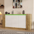 Sideboard mit LED Leuchten, Kommode mit 3 Hochglanz Weiß Türen Highboard Holz