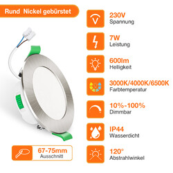 6er LED Einbaustrahler Dimmbar Flach Panel Spot Leuchte Deckenleuchte Strahler✅68-75mm Ausschnitt✅3000K/4000K/6500K ✅50K Stunden