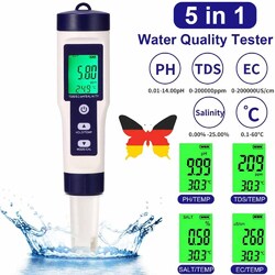 5IN1 PH Wert Wasser Messgerät Digital Messer Tester Aquarium Pool Prüfer pH 0-14