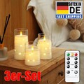 3er Set Flackernden Flammenlose LED Kerzen mit Lichterkette Timer Fernbedienung。