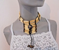 Statement Halskette Schmuck sehr aufällig beigefarbend/schwarz Lederband Nr.2546