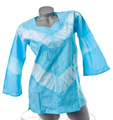 NEU SOMMER TUNIKA LONG BLUSE STICKEREI BAUMWOLLE BATIK TÜRKIS / WEISS 44 46