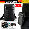 2X Multifunktions Umhängetasche aus Leder Männer Handtasche Telefon Gürteltasche