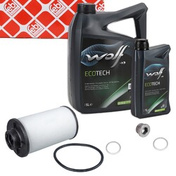 febi Getriebefilter Satz + 6L WOLF Getriebeöl für AUDI SEAT SKODA VW DQ250
