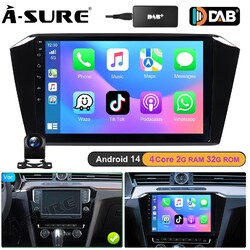 DAB+ 2+32G Android 14 Autoradio WiFi Navi Carplay Kam Für VW Passat B8 2015-2020