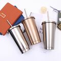 Thermo Becher Kaffee Edelstahl Isolierkanne mit Deckel & Strohhalm Reise Flasche