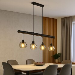 Pendelleuchte Hängelampe Holzleuchte Glas Küchenlampe 4 flammig schwarz rauch