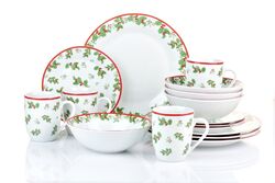 Kombigeschirr HOLLY 16tlg./4 Personen Weihnachten rot-weiß-grün Porzellan Retsch